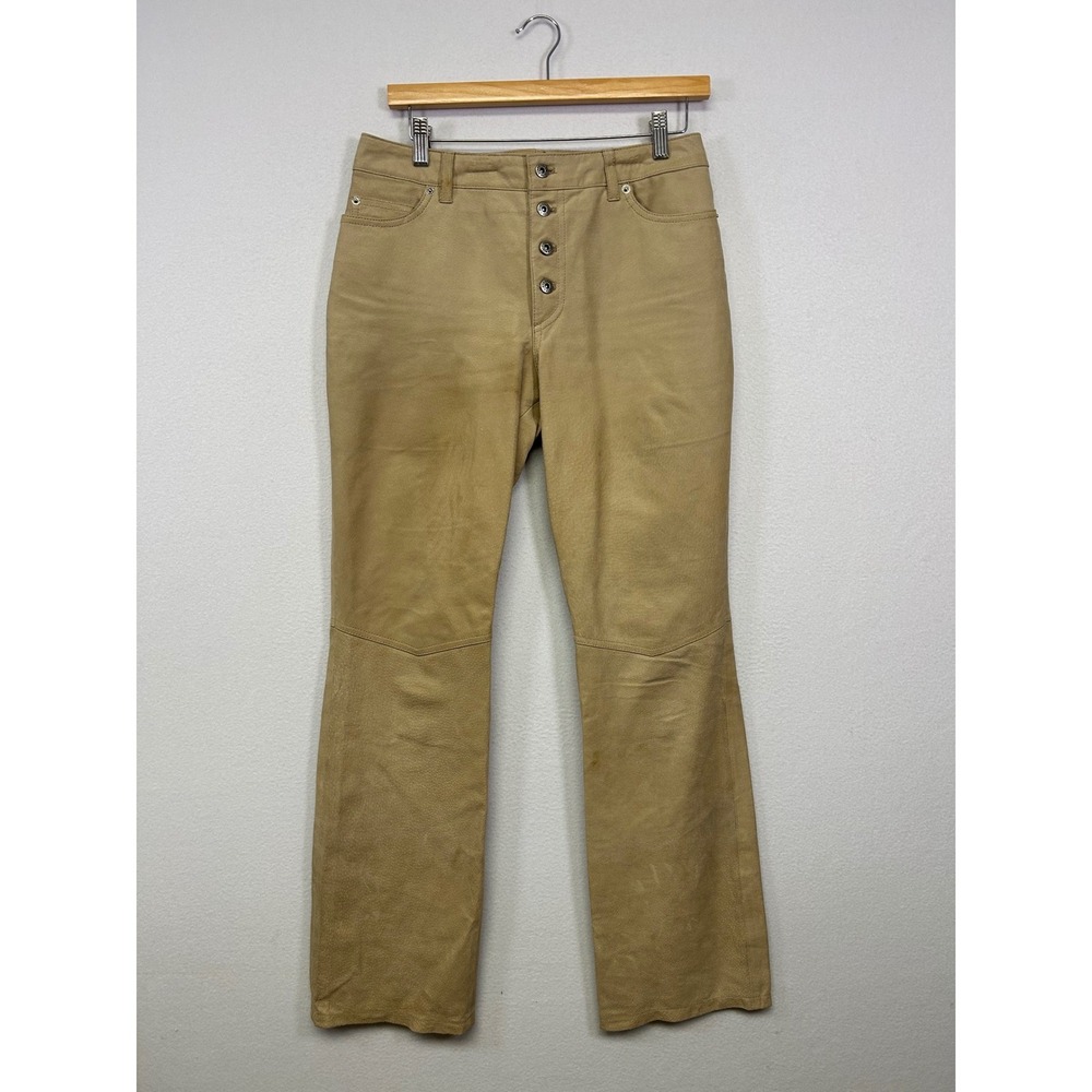 Western Boho Route 66 Womens 8 Tan Genuine Leather Button Fly Straight Leg Pants
